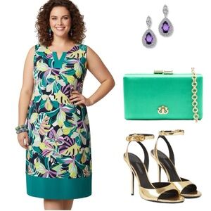 CATHERINE’S 2X Colorful Tropical Floral Midi Dress Key-Hole Sleeveless Plus